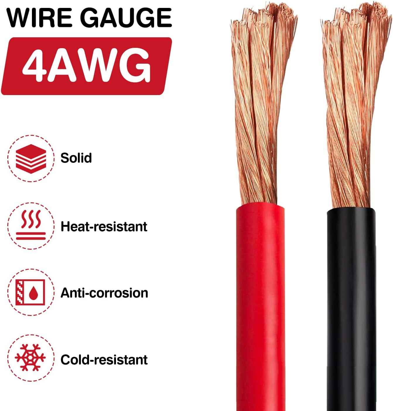 Heavy Duty 7 FT Quick Disconnect Winch Power Cable - 4 AWG Copper Wiring