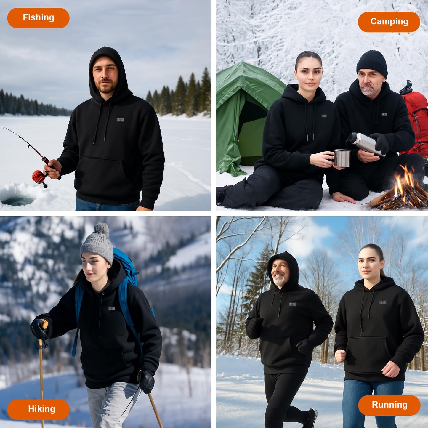 Brimekey Pullover Heated Hoodie for Men Women with 7.4V 20000mAh Battery Pack, Fleece Lining Unisex Heated Sweatshirt, 6 Heating Zones & 3 Temperature Settings Winter Outdoor Electric Hoodies Black