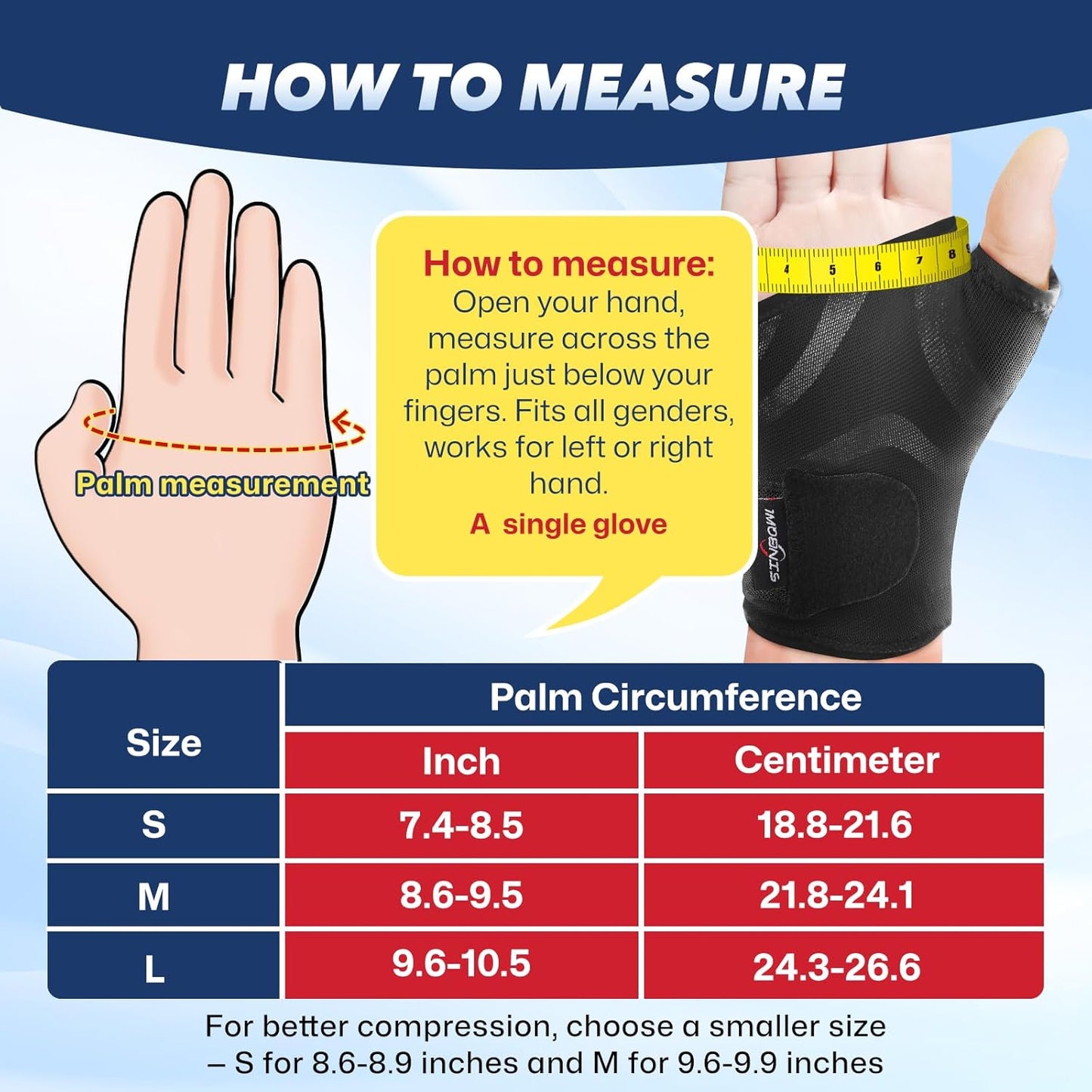 Skiennix Carpal Tunnel Wrist Brace - Adjustable Compression Sleeve for Pain Relief | Fits Left & Right Hands - Size S
