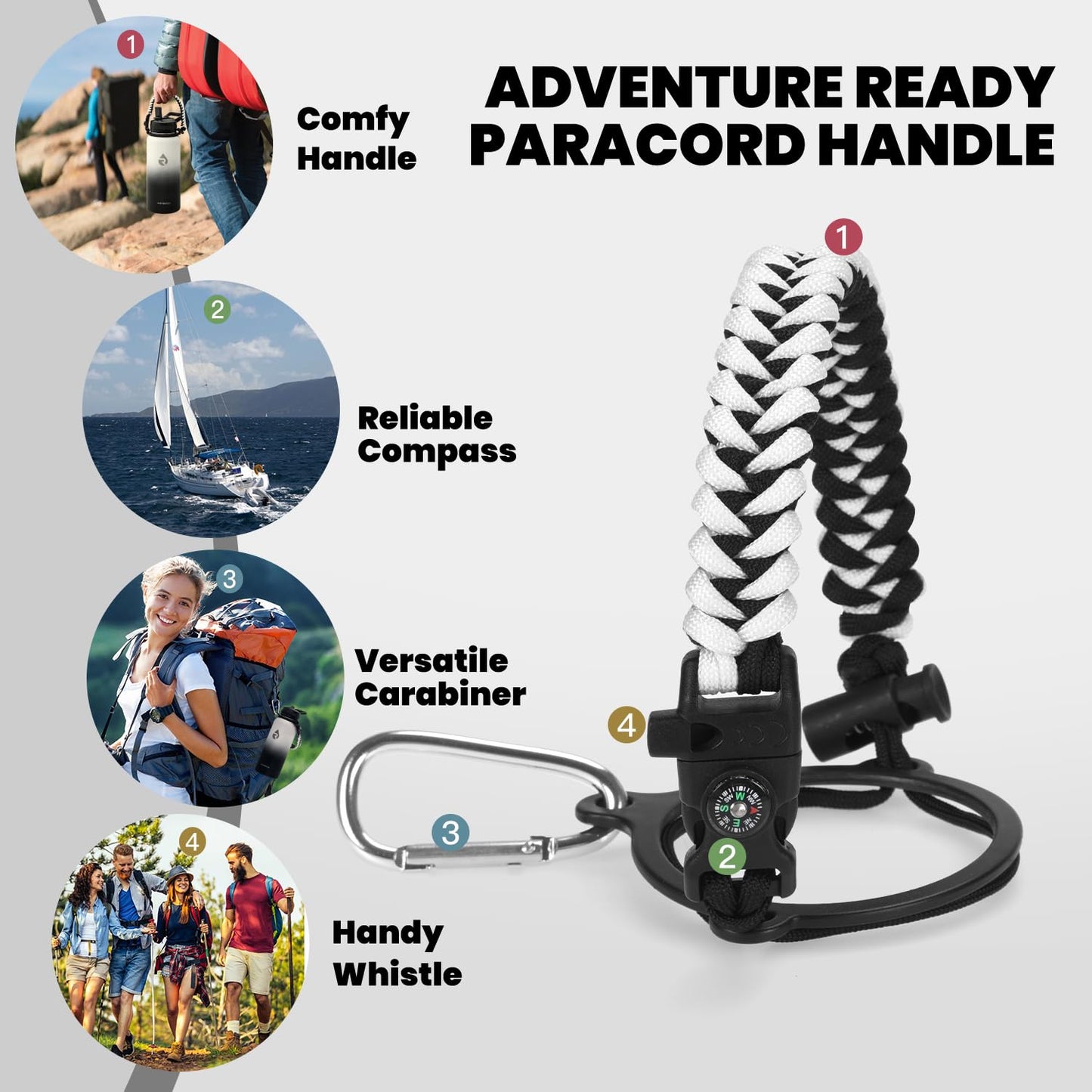 RAYMYLO Insulated Water Bottle 32 oz, Triple Wall Vacuum Stainless Steel (Cold for 24Hrs, Hot for 12Hrs), Leak Proof & Non-BPA, Modern Water Flask Jug with Paracord Handle & Straw Spout Lids