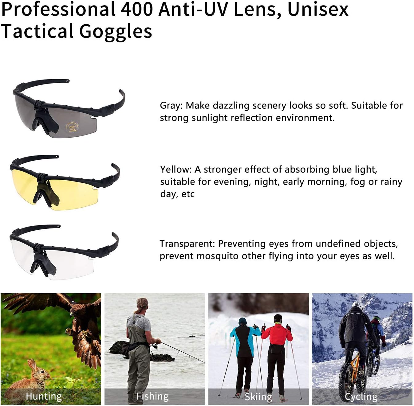 Skiennix Sports Goggles - Anti-Fog Sunglasses with 3 Interchangeable Lenses for Optimal Clarity