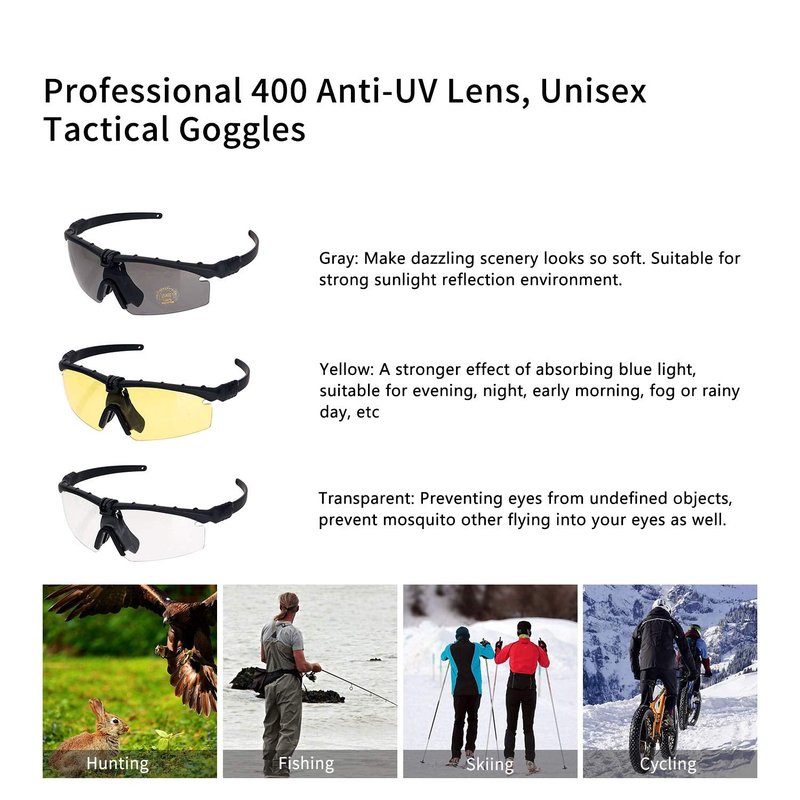 ToopMount Sports Goggles Anti Fog Glasses Sunglasses with 3 Interchangeable Lens