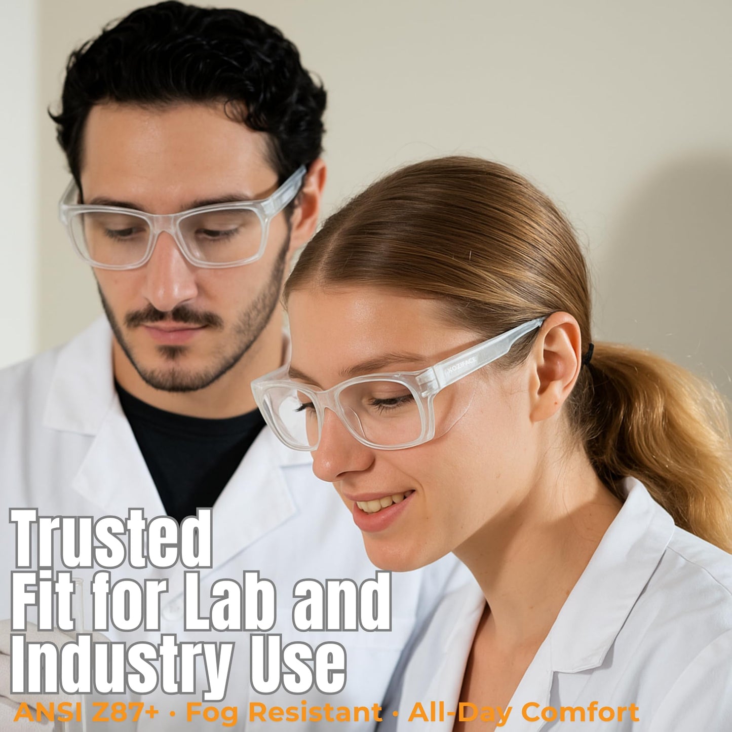 KOZIFACE E52C Anti-Fog Safety Glasses – Z87+ Certified Protective Eyewear with Side Shields, Scratch-Resistant Clear Lens, Comfortable for Men & Women, Indoor & Outdoor Use