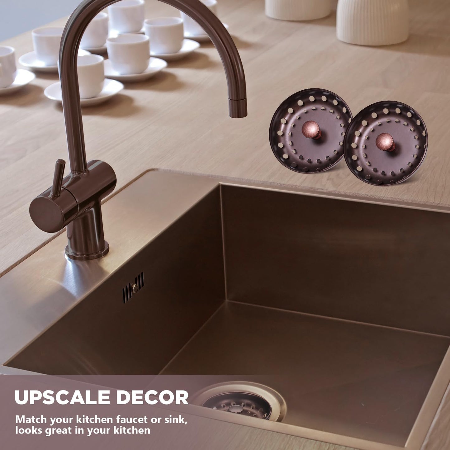 Retisee 2 Pcs Kitchen Sink Stopper Strainer Stainless Steel Drain Strainers for Universal 3-1/2 Inch Kitchen Sink Drain Replacement(Oil Rubbed Bronze)