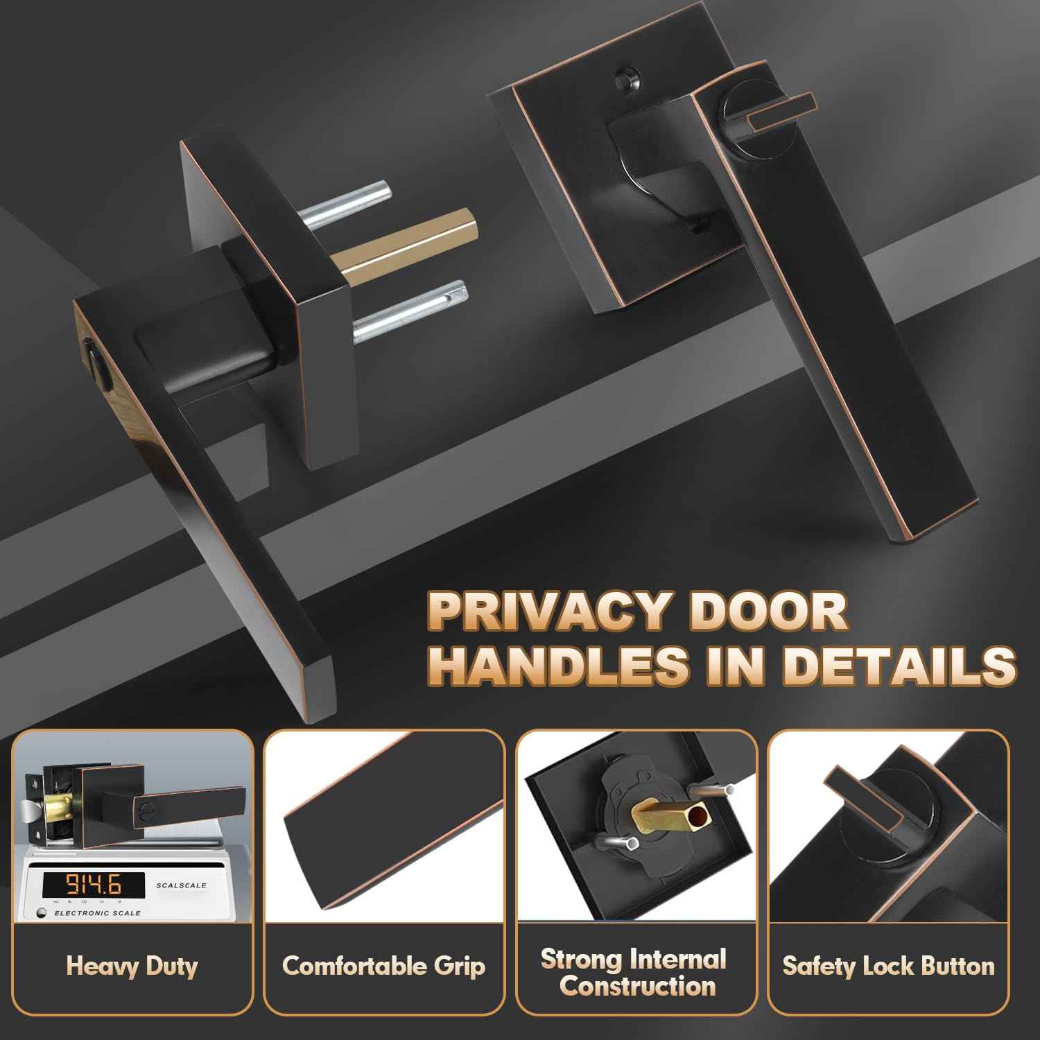 RAZCC Privacy Door Levers, 1 Pack Oil Rubbed Bronze Door Handles Interior Heavy Duty Bed and Bath Keyless Door Locksets, Reversible for Left Right Handed Doors