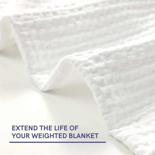 YnM Cotton Waffle Weave Duvet Cover for Weighted Blankets with 16 Strings (Coconut White, 60''x80'')