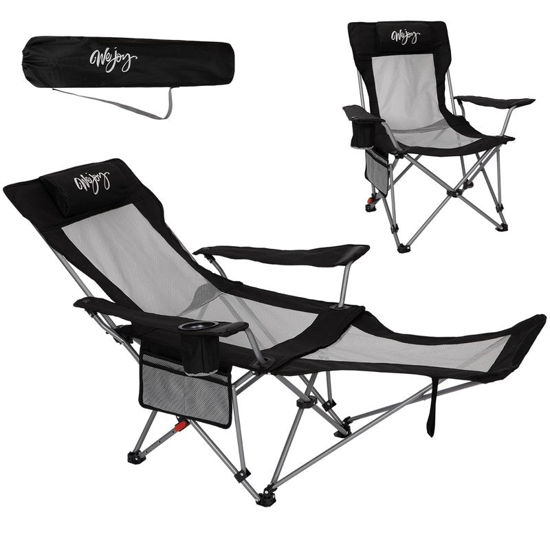 #WEJOY 2-in-1 Reclining Camping Chair with Footrest for Adults Folding Lounge Chair with Adjustable Backrest Lightweight Camping Chairs Heavy Duty Camp Chairs for Outdoor (1, Black Grey)