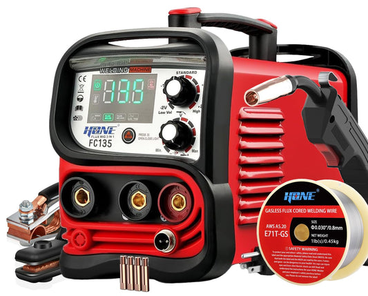 HONE MIG Welder Machine 110V,135A Flux Core Welder 3 in 1 Portable Welder,MIG/Stick Welder/Lift TIG Welding Machine with Large LED Display, Gasless Wire Welder with Flux Core Wire
