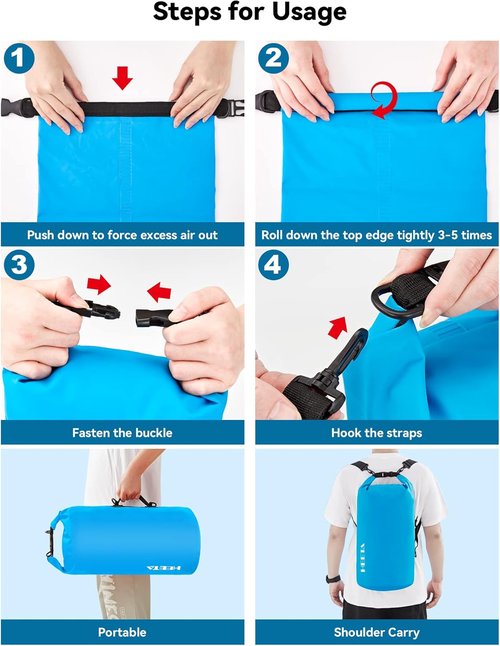HEETA Waterproof Dry Bag - Lightweight Roll Top Storage Backpack with Emergency Whistle | 5L/10L/20L/30L/40L Options for Travel, Kayaking, Camping