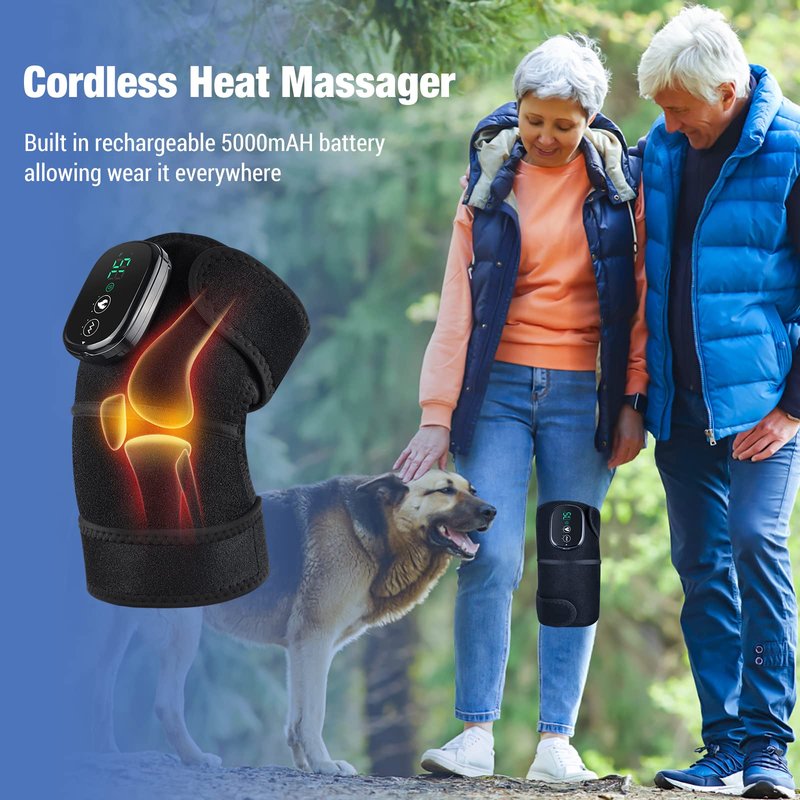 FSA Eligible Knee Massager with Heat and Vibration, Knee Heating Pad for Arthritis with Massage, Heated Knee Brace Wrap Black