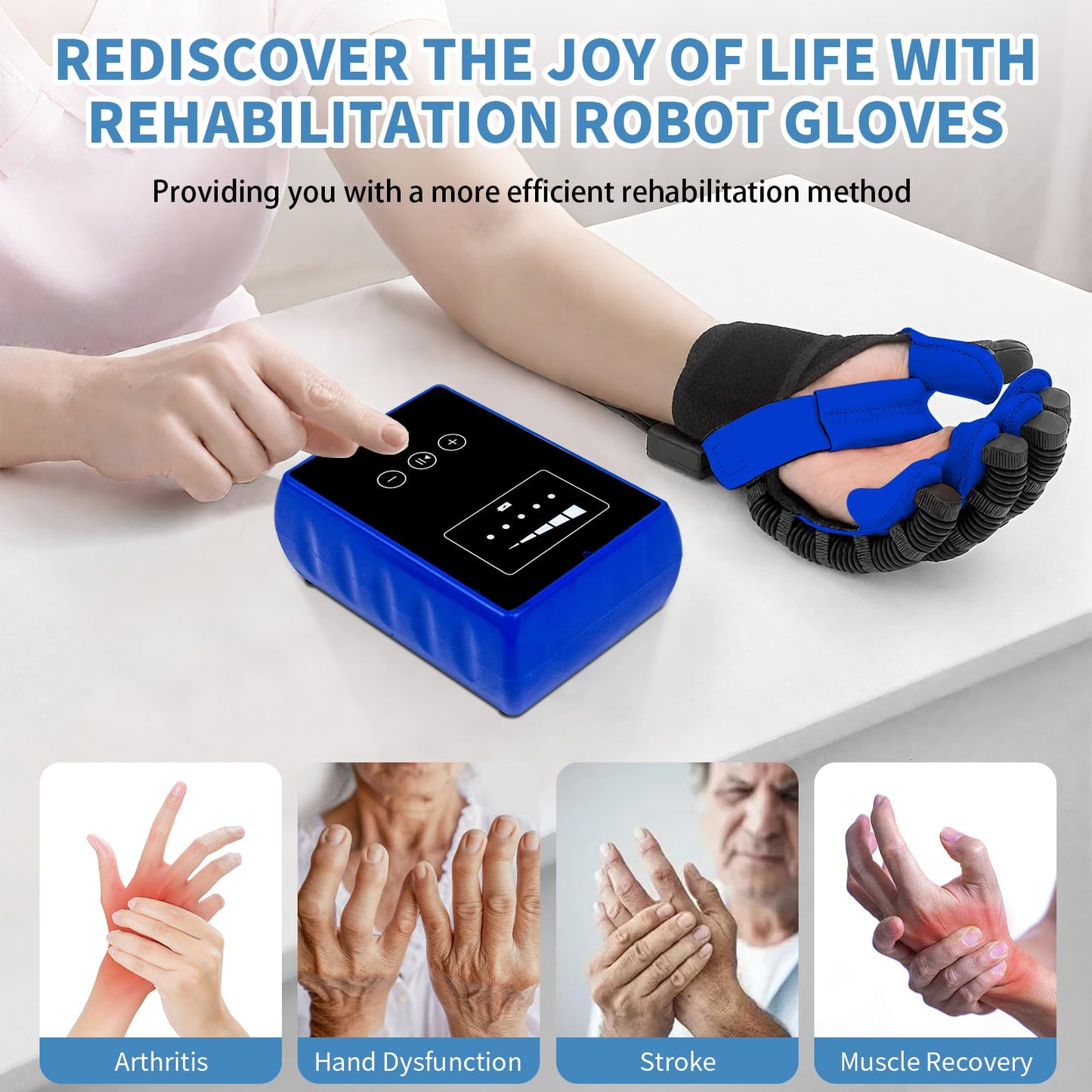 Hand Rehabilitation Equipment, Therapy Gloves for Stroke Hand Recovery Device, Robotic Rehab Glove for Finger Training, Adjustable Strength Hands Exerciser