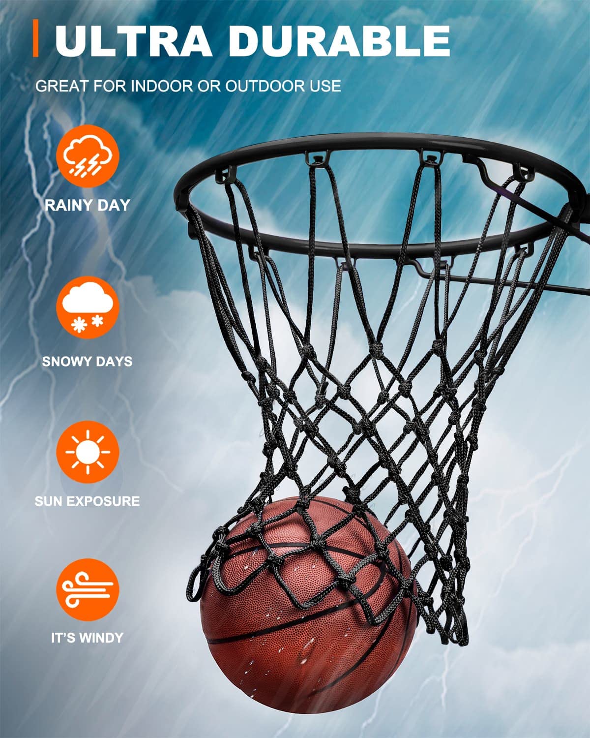 XXXYYY Black Basketball Net Outdoor Heavy Duty, 2022 Newest Professional On-Court Quality [6.88Ounce], Fits Outdoor Standard Size Hoop, All Weather Anti Whip-12 Loops