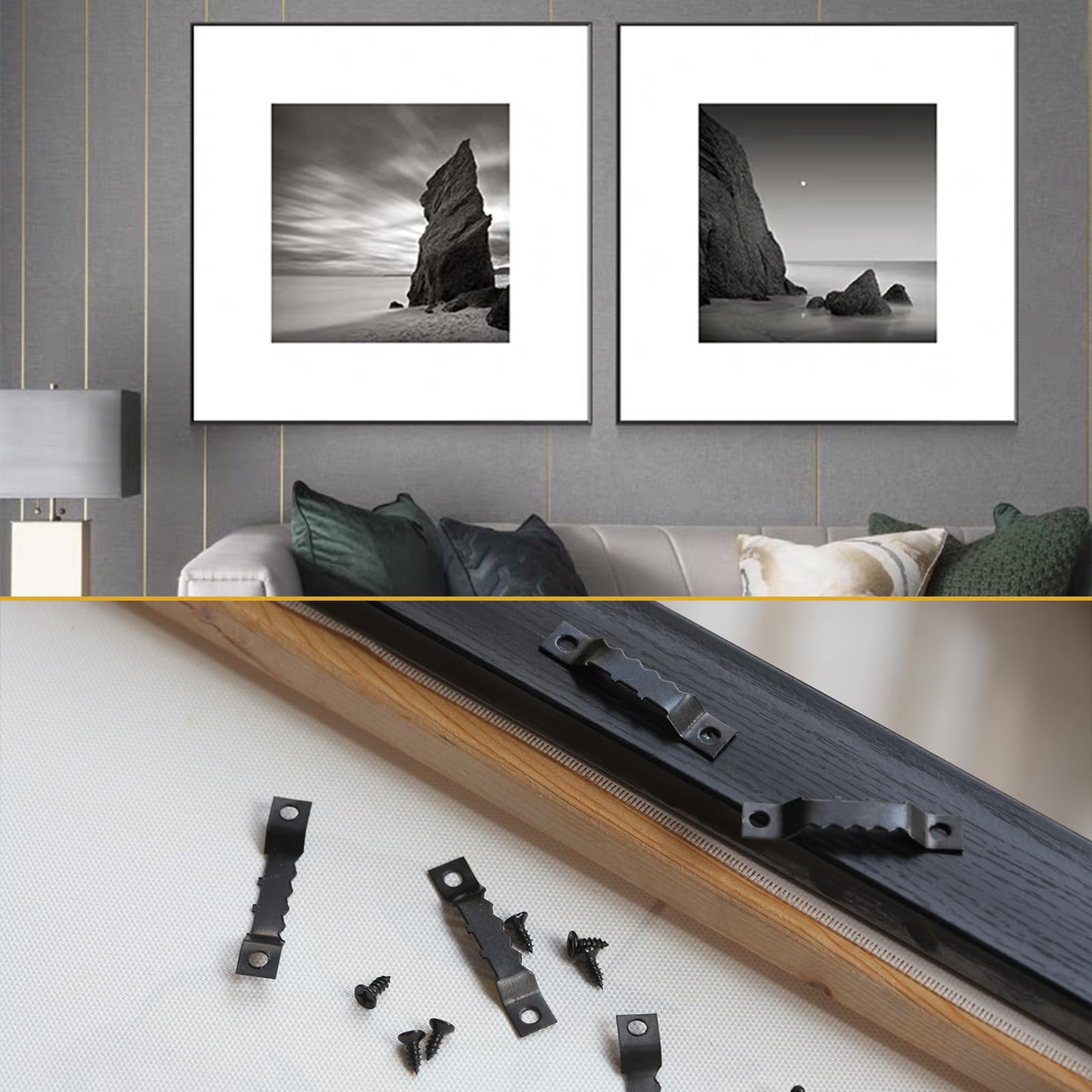 100 Pack Heavy Duty Sawtooth Picture Hangers with 200 Screws Black Small Sawtooth Hangers for Picture Frames, Paintings, Artwork, Photos, and Home Decor Black Sawtooth Picture Frame Hangers