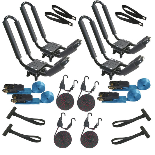2-Pack Kayak Roof Rack Carrier - Heavy-Duty J-Style Crossbar Mount