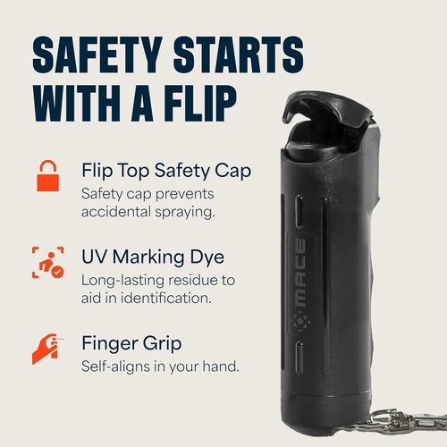 Mace Pepper Spray - Maximum Strength OC Formula with UV Dye | Ergonomic Grip & Keychain | 12 Feet Range, 0.42 oz