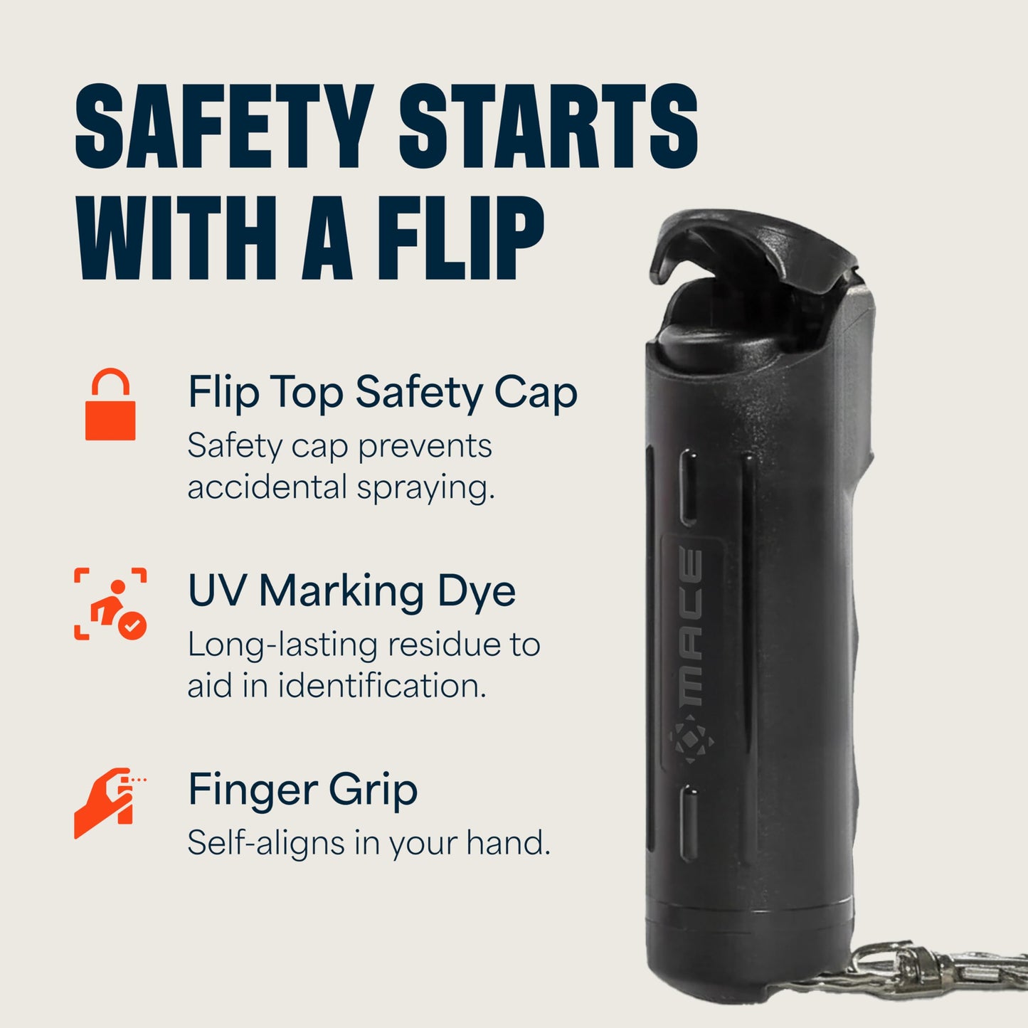 Mace Pepper Spray - 3-Pack Clip On Hard Case Model, 0.42 oz, 12 Feet Range, Max Police Strength, Long Lasting UV Dye, Flip Top Safety Cap, Self Defense Pepper Spray for Women & Men - Black