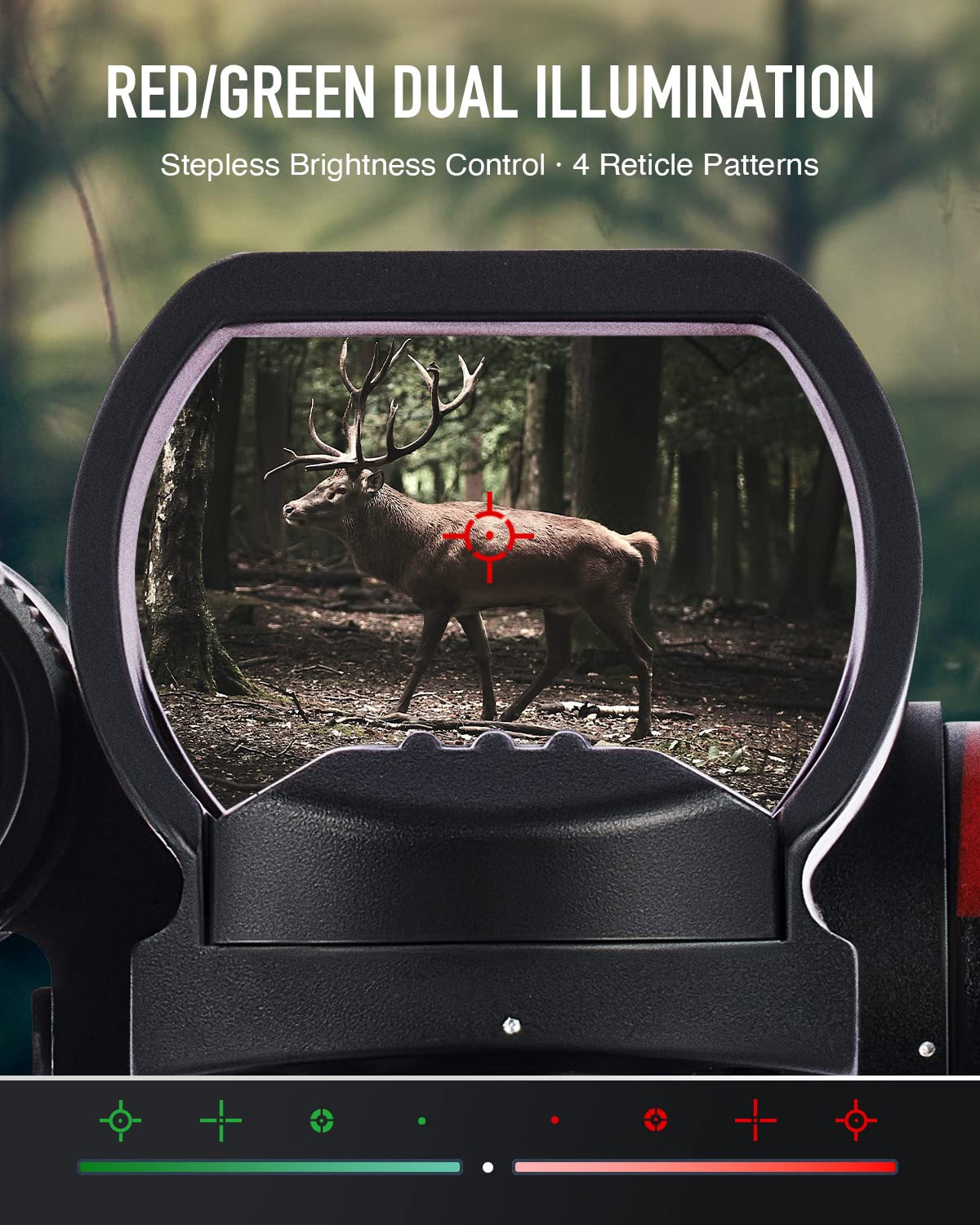Hiram Red Dot Sight with Green Laser, 1x33 Reflex Sight with 2MOA Red & Green Dot Stepless Brightness Levels Pressure Switch for Picatinny Weaver Rails, Tactical Hunting Gear for Rifles Airsoft Guns