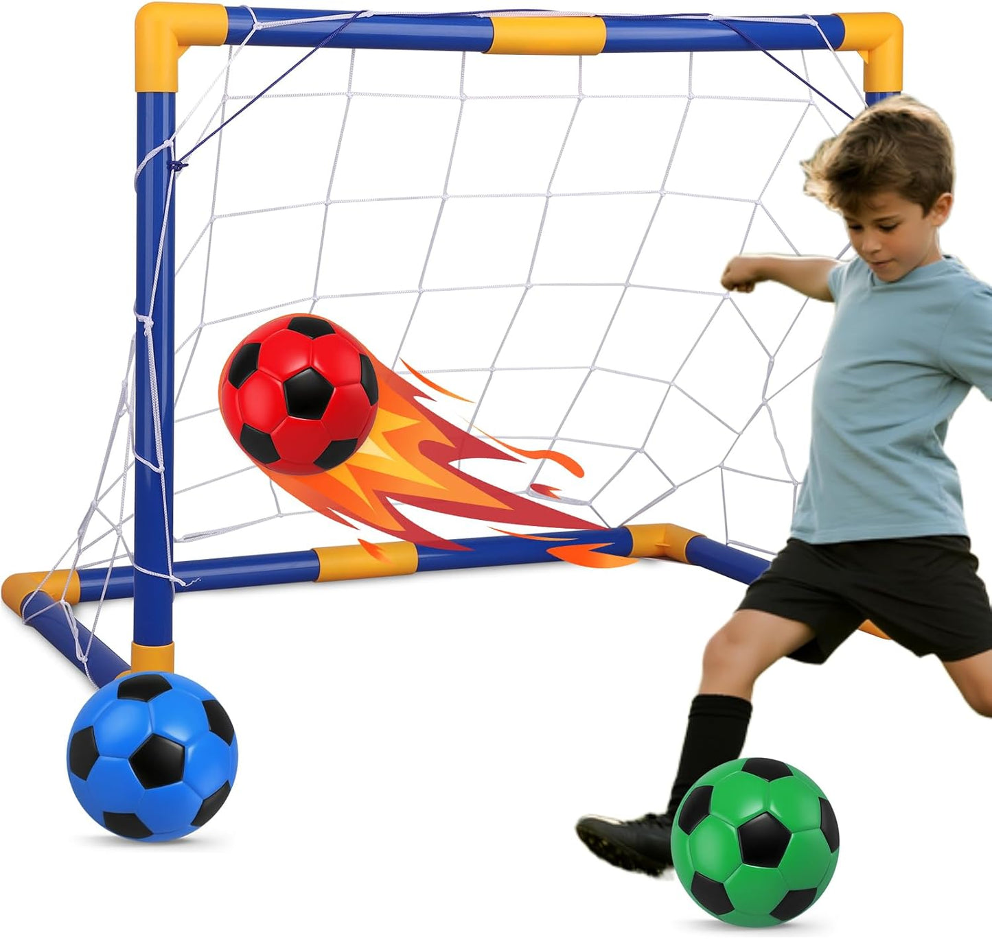 Soccer Goal Set - Portable Mini Soccer Net with 3 Balls | 23" W x 18" H x 12" D - Ideal for Kids & Youth Training