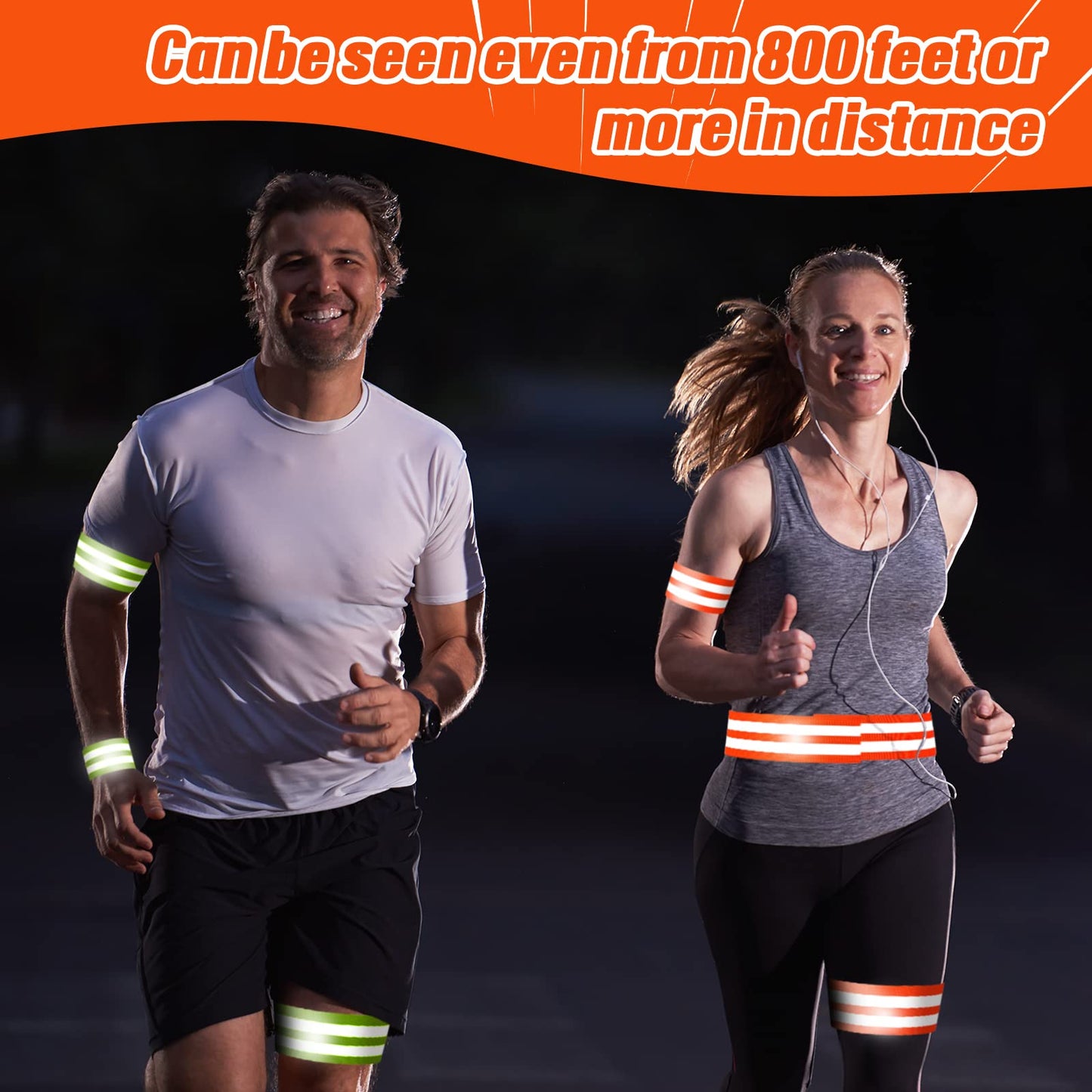 Zubebe 48 Pieces Reflective Bands Reflector Bands for Wrist, Arm, Ankle, Leg, High Visibility Reflective Gear Safety Reflector Tape Straps for Night Walking, Cycling and Running (Green and Orange)