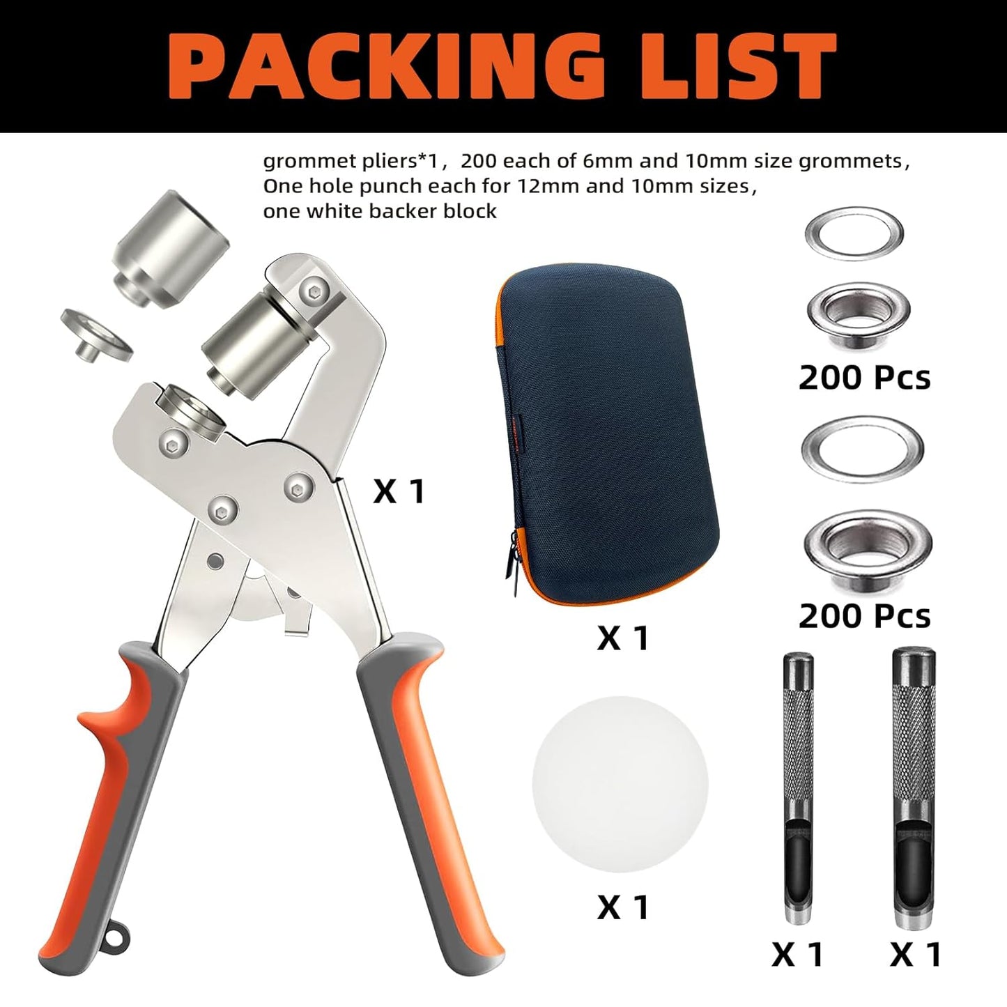 Heavy-Duty Grommet Kit for Tarp Repair - 200 10mm & 200 12mm Grommets + Tools