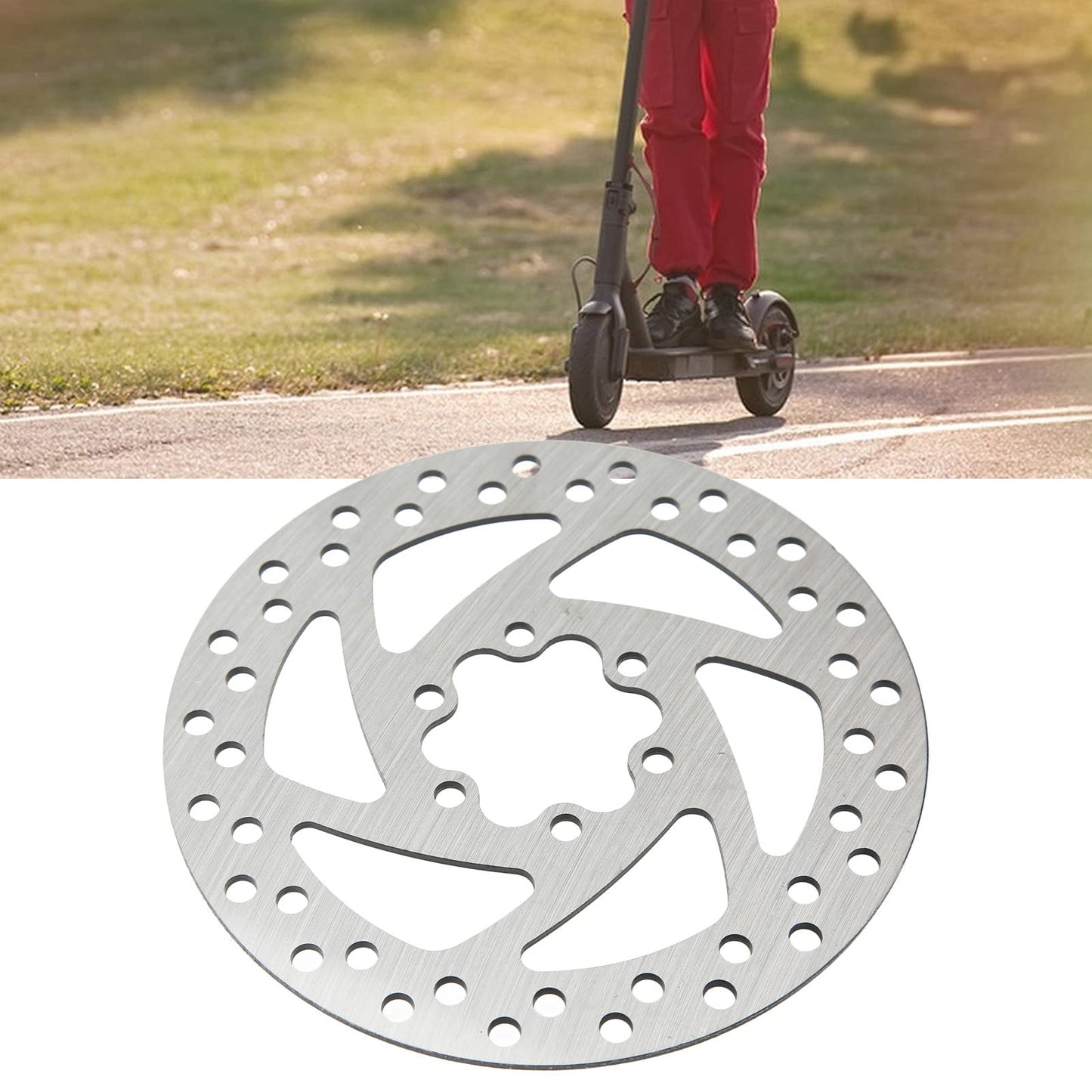 Tissting 5.5inch Electric Scooter Brake Disk Mini Round Stainless Steel 6 Hole Brake Disc with 6 Screws for Electric Replacement Accessories