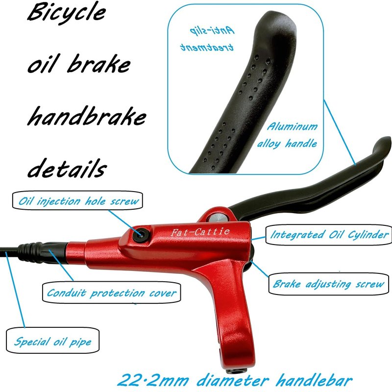 Fat-Cattie Bike Hydraulic Disc Brake Set with 160mm Rotors,For Mountain Bike e-Bike Fat Bike Road Bike(Right Front Brake& Left Back Brake) (Red)