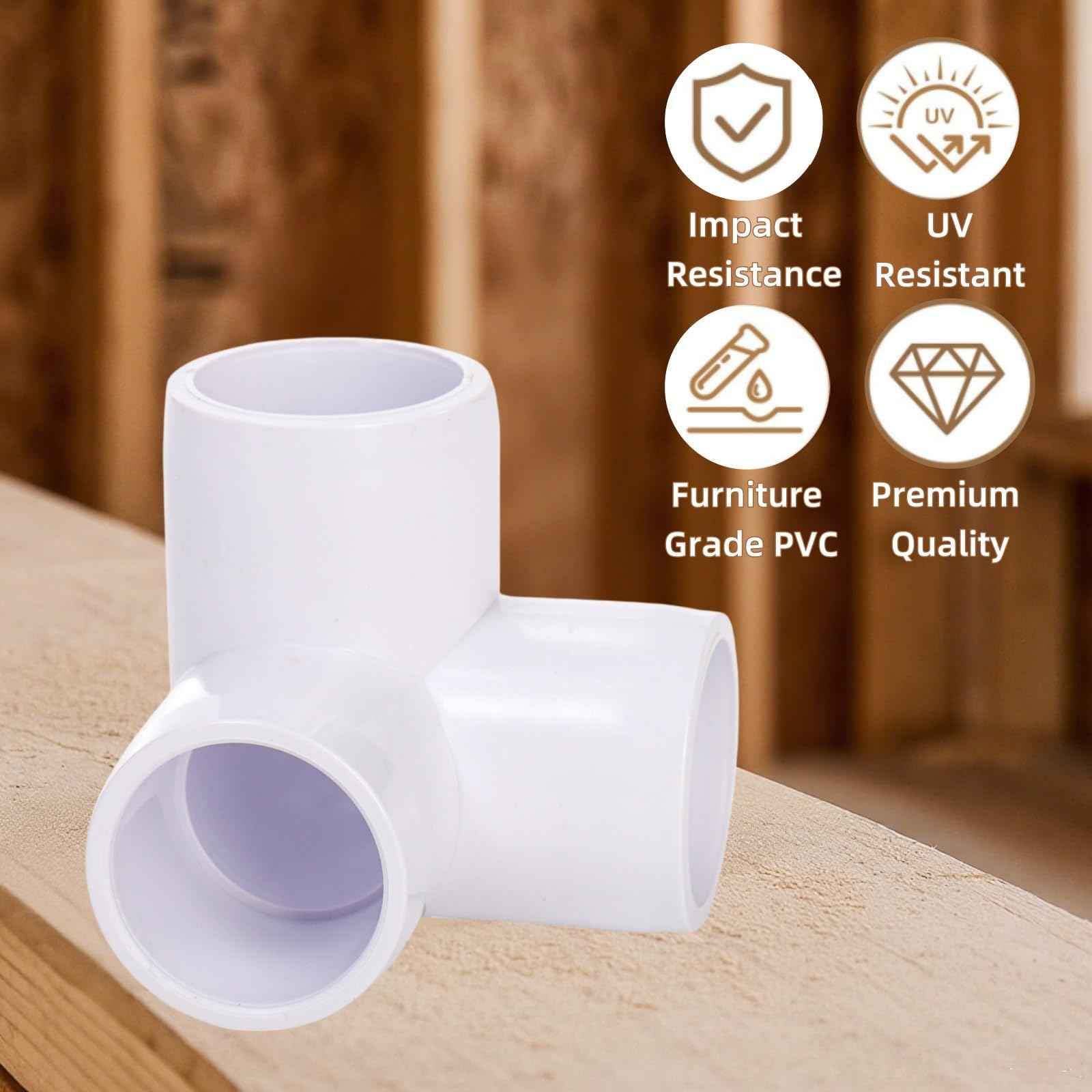 Covzoe 32 Pack 1/2 Inch 3 Way PVC Pipe Fittings, Furniture Grade Elbow Pipe Connectors, Heavy Duty DIY Shelf Garden Support Structure Storage Frame for Building, Greenhouse Shed Pipe, White