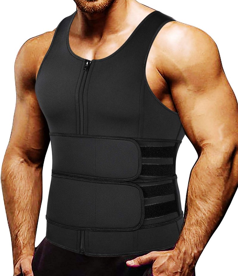 MISS MOLY Sauna Waist Trainer Vest for Men Sweat Vest with Double Cincher Belt Workout Neoprene Body Shaper Tank Top,Black M