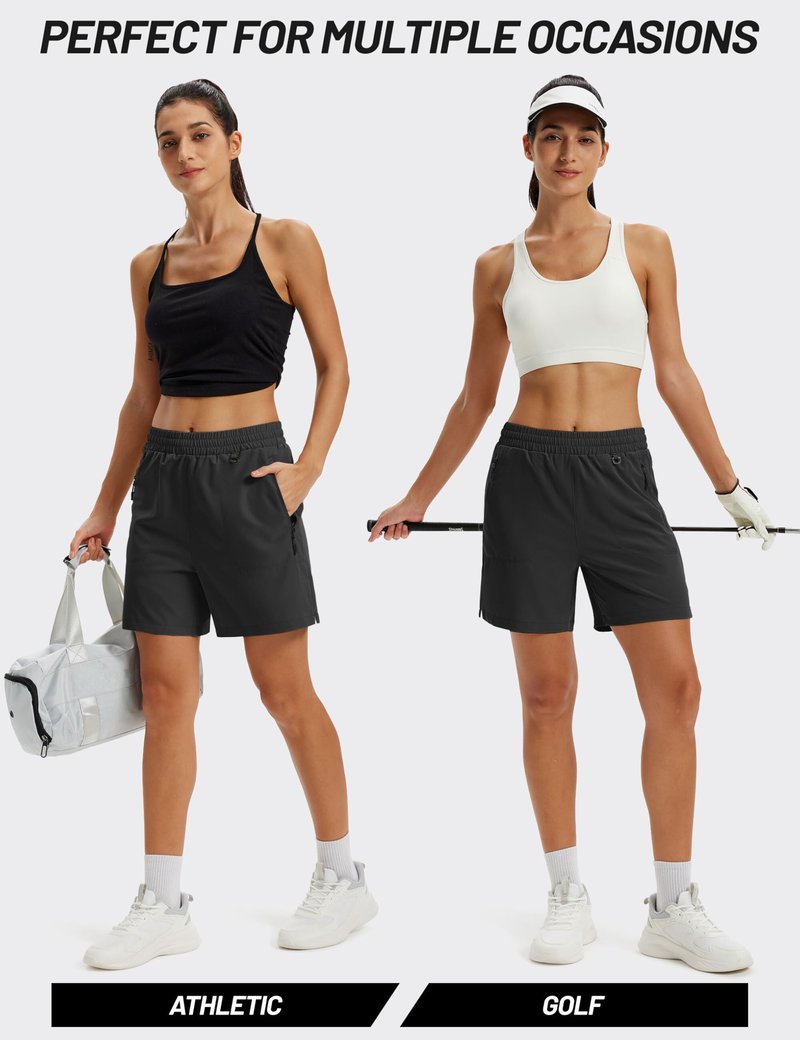TACVASEN Athletic Shorts for Women Quick Dry Lightweight 5" Hiking Shorts with Pockets Golf Casual Workout UPF 50+ Water Resistant Summer Black M