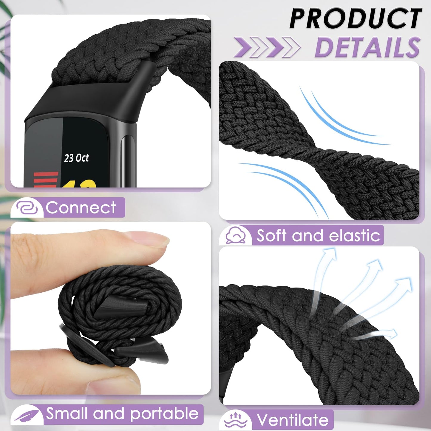 10 Pack Braided Stretchy Adjustable Straps Compatible for Fitbit Charge 5 Fitbit Charge 6 Bands for Women Men,Sport Elastic Nylon Cloth Wristbands for Charge 5/6