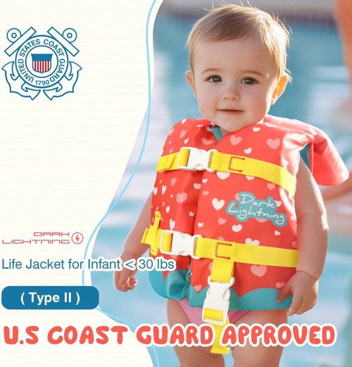 Dark Lightning Infant Life Jacket - USCG Approved Swim Vest for Babies 0-30 lbs | Ideal for Pool & Beach Fun