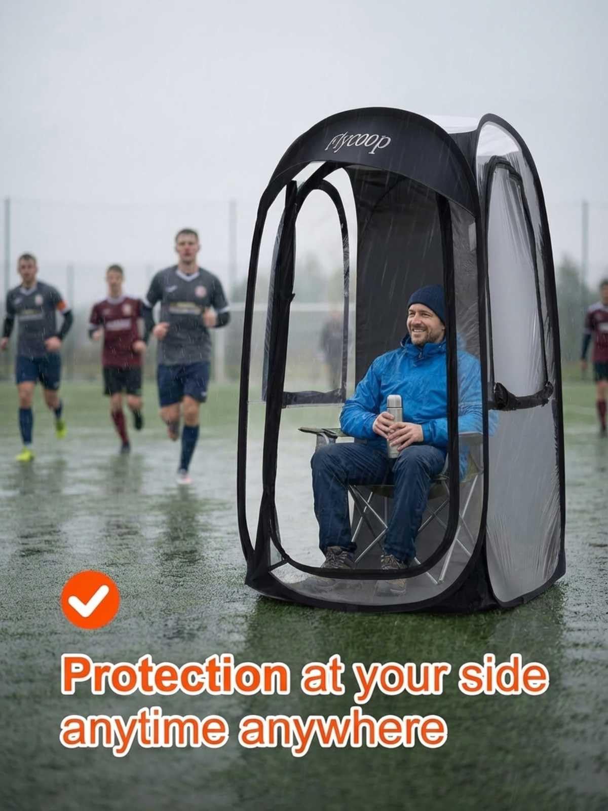 Sports Tent Pop Up Shelter: Flycoop 37" L x 37" W x 63" H Weather Sports Pod for 1 Person Shelter in Winter Portable Camping Tents Outdoor Cold Weather Screen Bubble House Pod Shade Tent (Black)