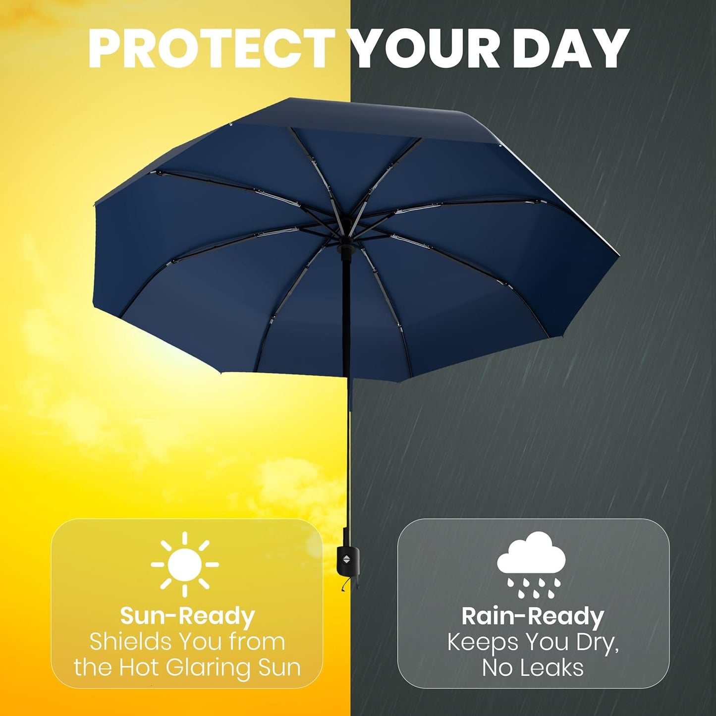 Rain-Mate Windproof Compact Umbrella - Auto Open/Close, Lightweight & Portable for Travel - Durable Fiberglass Design
