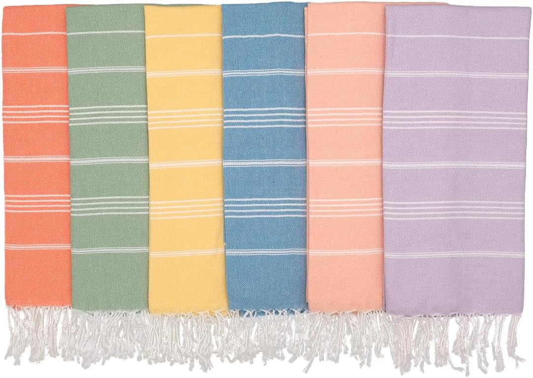Turkish Towel Co. Oversized Beach Towels - 100% Cotton, Quick Dry, Sand-Free | Set of 6, 38’’x71’’