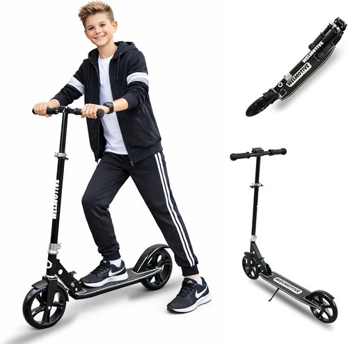 Kick Scooter - Adjustable Handlebars & Rear Brake | Big Wheel Foldable for Kids 6+ & Teens