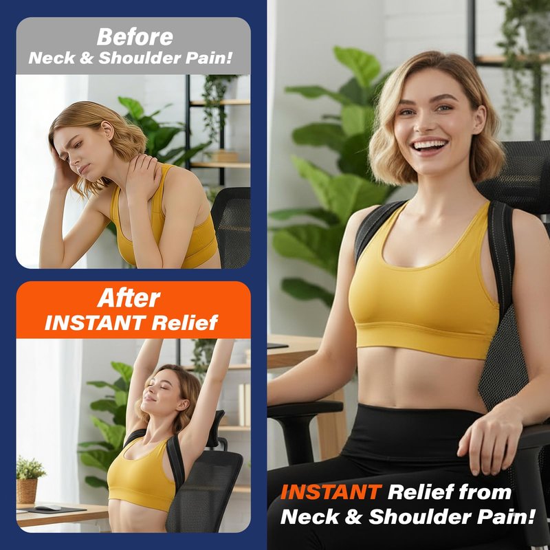Posture Corrector for Men and Women, UltraSupport+ Comfortable Upper and Back Brace, Pain Relief from Bad Posture for Slumping Shoulders, Hunching, Shoulder Pain Neck. Adjustable Back Straightener.