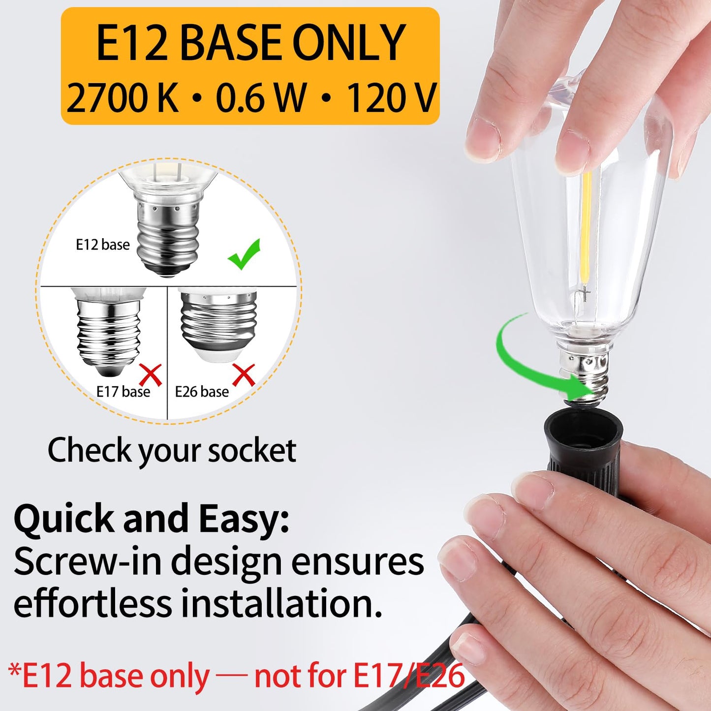 Hobbynors 10Pack ST38 LED Outdoor String Light Replacement Bulbs, Shatterproof & Weatherproof Vintage Edison, E12 Candelabra Base, 2700K Warm White, 7W Equiv. (0.6W Energy Saving)