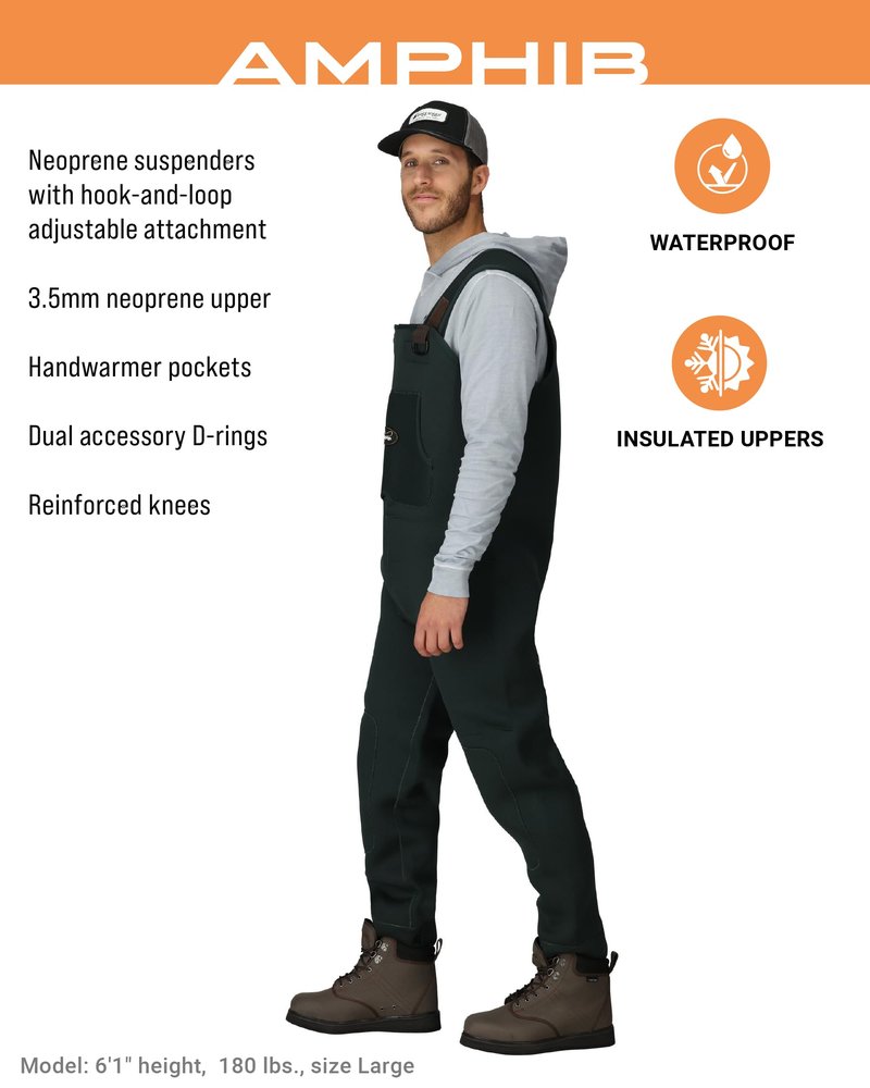 FROGG TOGGS Men's Amphib Stockingfoot Neoprene Waterproof Fishing Chest Wader for Fishing, Forest Green, Large