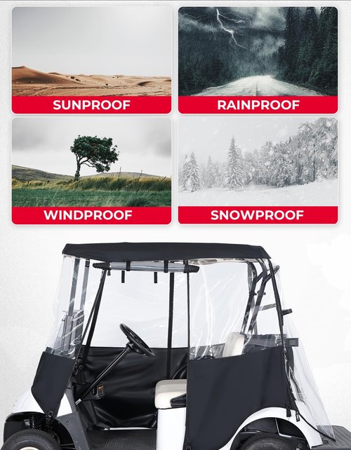KEMIMOTO 600D Golf Cart Enclosure 2 Passenger Up to 54'', Fadesafe Golf Cart Rain Cover Waterproof, Roll-Up Dual Zipper Door Design Compatible with Club Car Precedent/Tempo/Onward, EZGO, Black