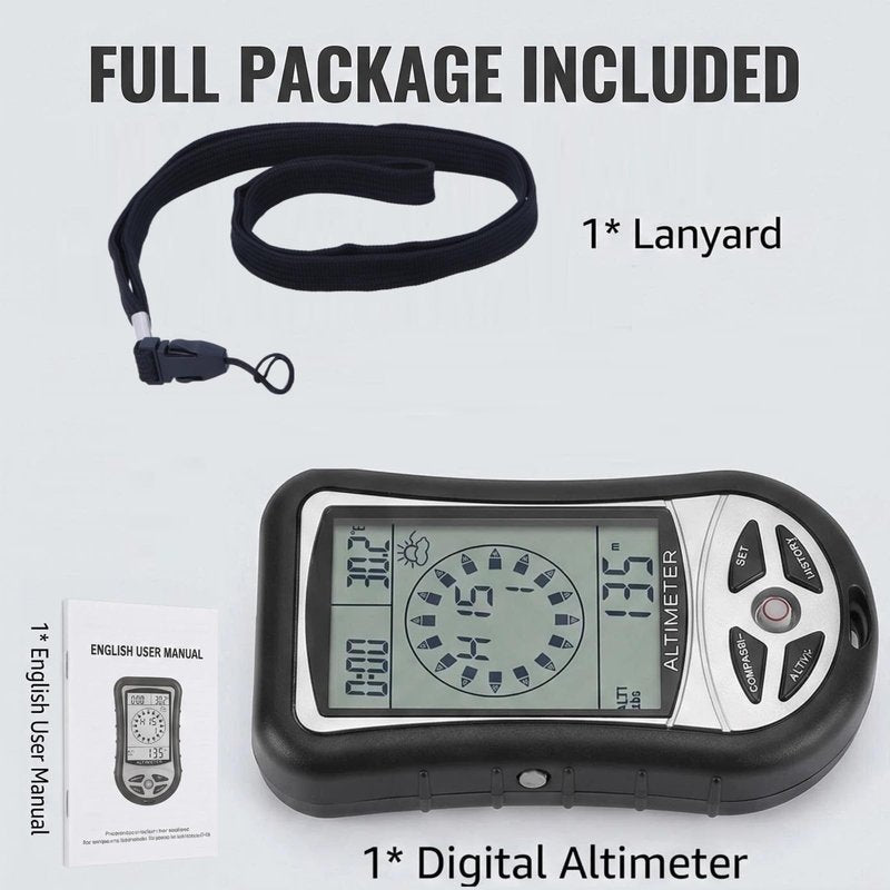Kodrily Digital Altimeter, Digital Compass, Hiking Thermometer, Barometer 8 in 1 for Hiking Outside -2300 to 29500FT 1100MBAR, 300mbar to 1100mbar