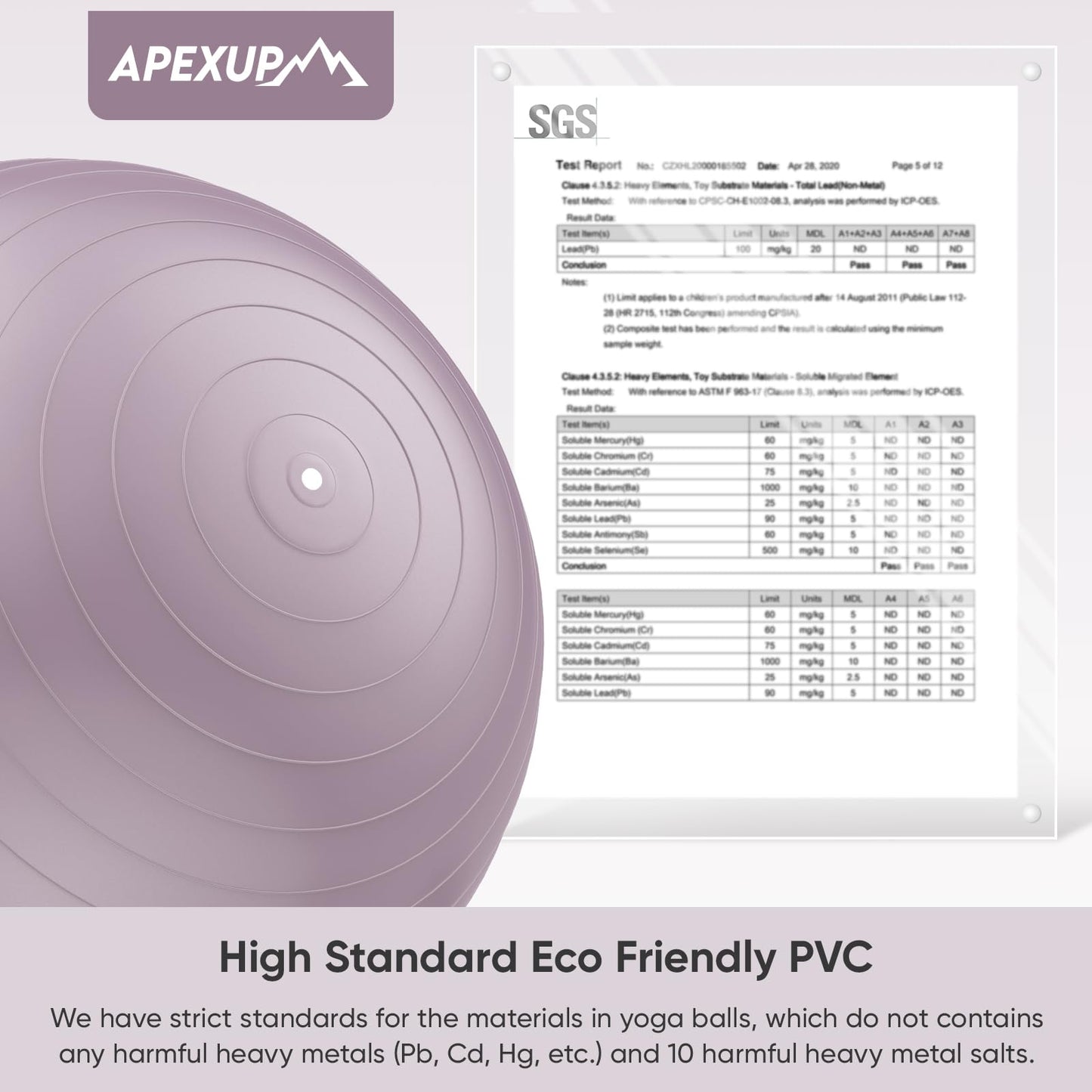 APEXUP Yoga Ball, 660 lbs Anti-Burst Exercise Ball with Pump, 5 Sizes (XXL(31"~34") 85cm, Mauve)