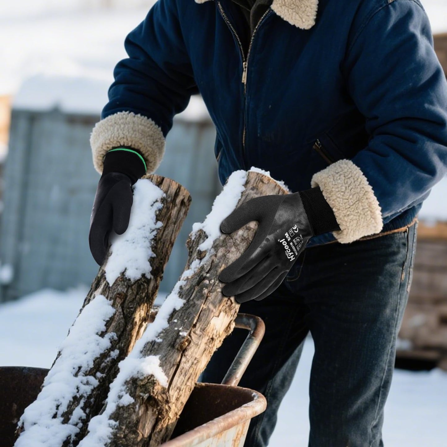 DS Safety Waterproof Gloves for Men and Women, Winter Work Gloves for Cold Weather, Thermal Insulated Freezer Gloves,Black (L)