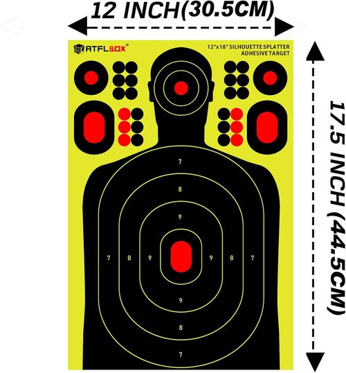 Atflbox Silhouette Splatter Targets - 12x18 Inch Adhesive Stickers in Bright Fluorescent Yellow | Ideal for Indoor & Outdoor Shooting