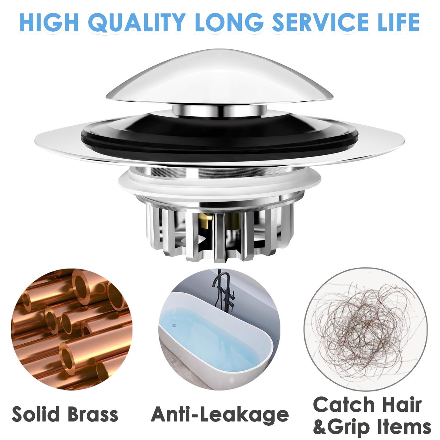 BAOLSLS Bathtub Drain Stopper, Pop Up Tub Drain Hair Catcher, Bath Tub Drain Plug and Cover for 1.45-1.8in Drain Hole, Replaces Lift and Turn, Tip Toe or Trip Lever, Silver