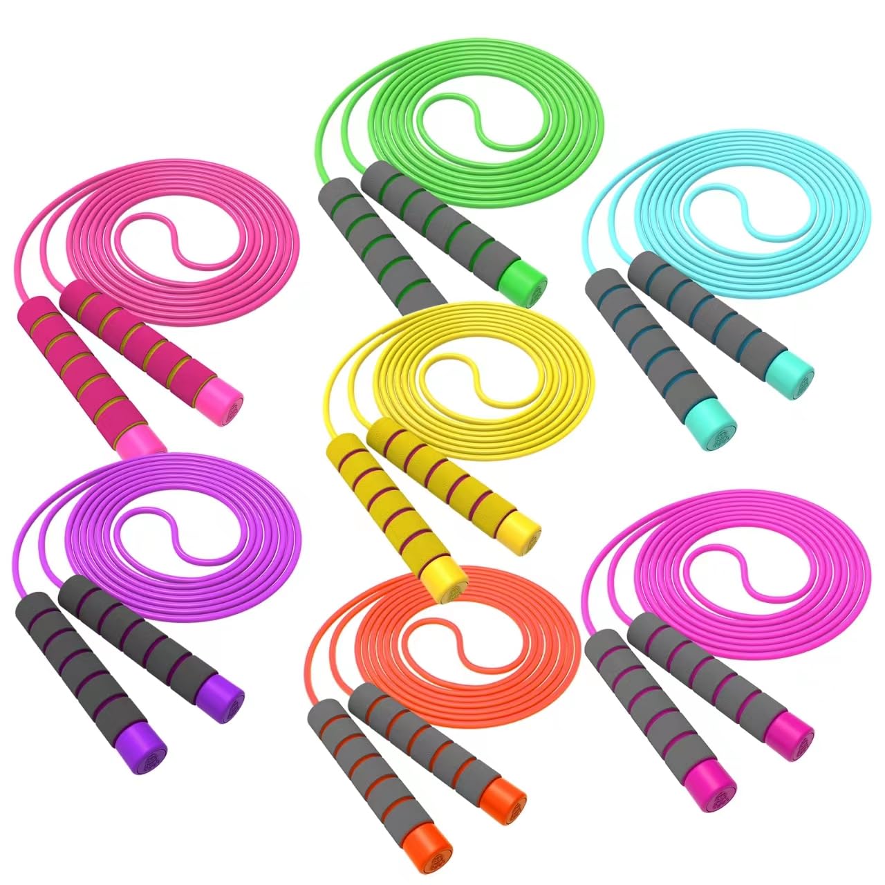 Jump Rope For Kids,Adjustable Soft Skipping Rope,Toddler Jump Rope With Skin-Friendly Foam Handles For Kids, Boys,Girls,Women, Men,Exercise Activity,Outdoor Fitness (7-Pack(All 7 colors))