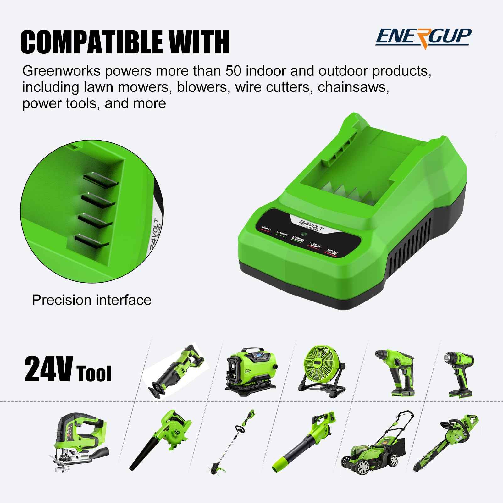 Energup 24V CAF806 Charger for Greenworks 24V Battery, Compatible with 24Volt Li-ion BAG708 BAG709 BAG710 for greenworks Battery Charger 24Volt