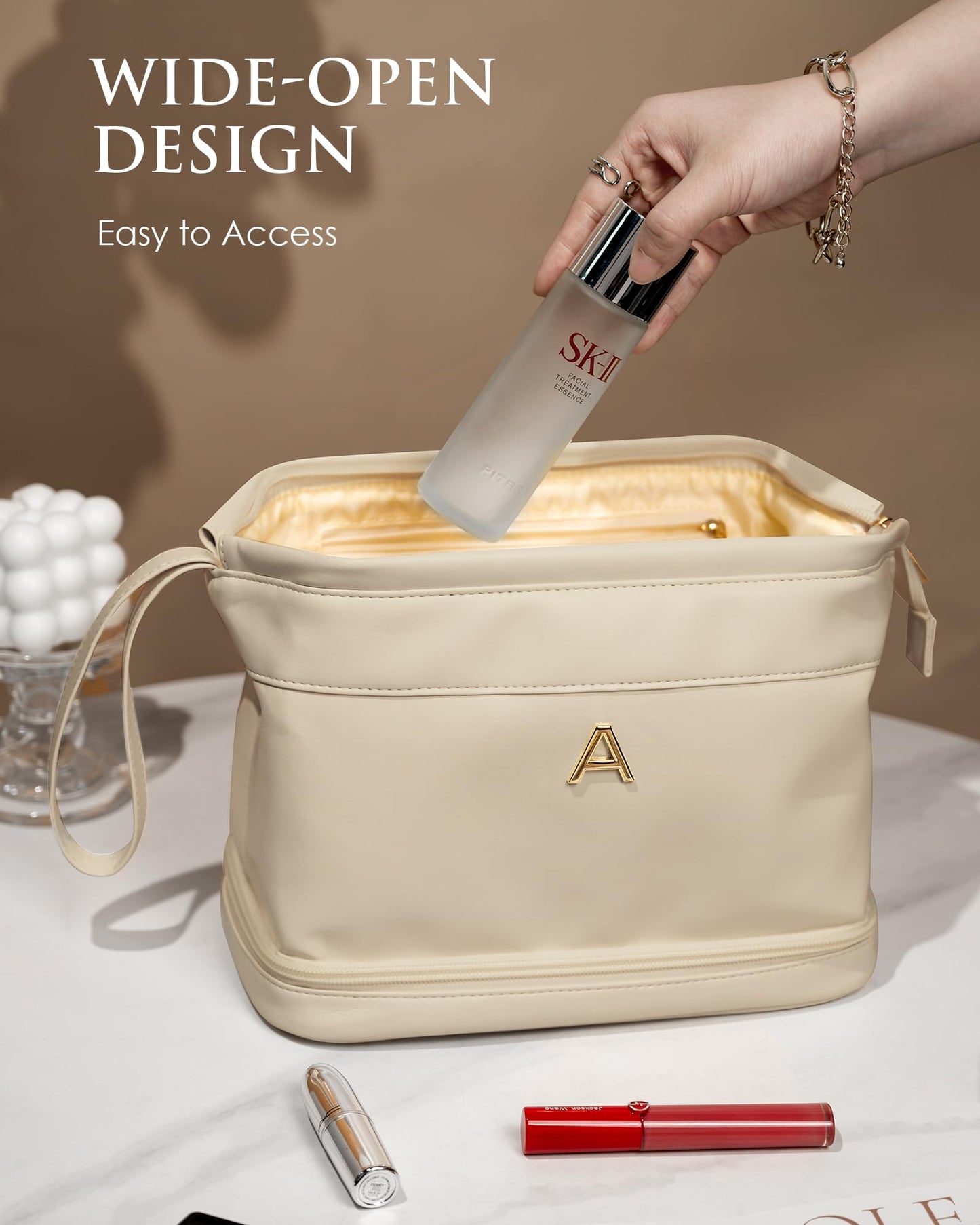 Vogewood Birthday Gifts for Women, Initial Large Makeup Bags, Personalized