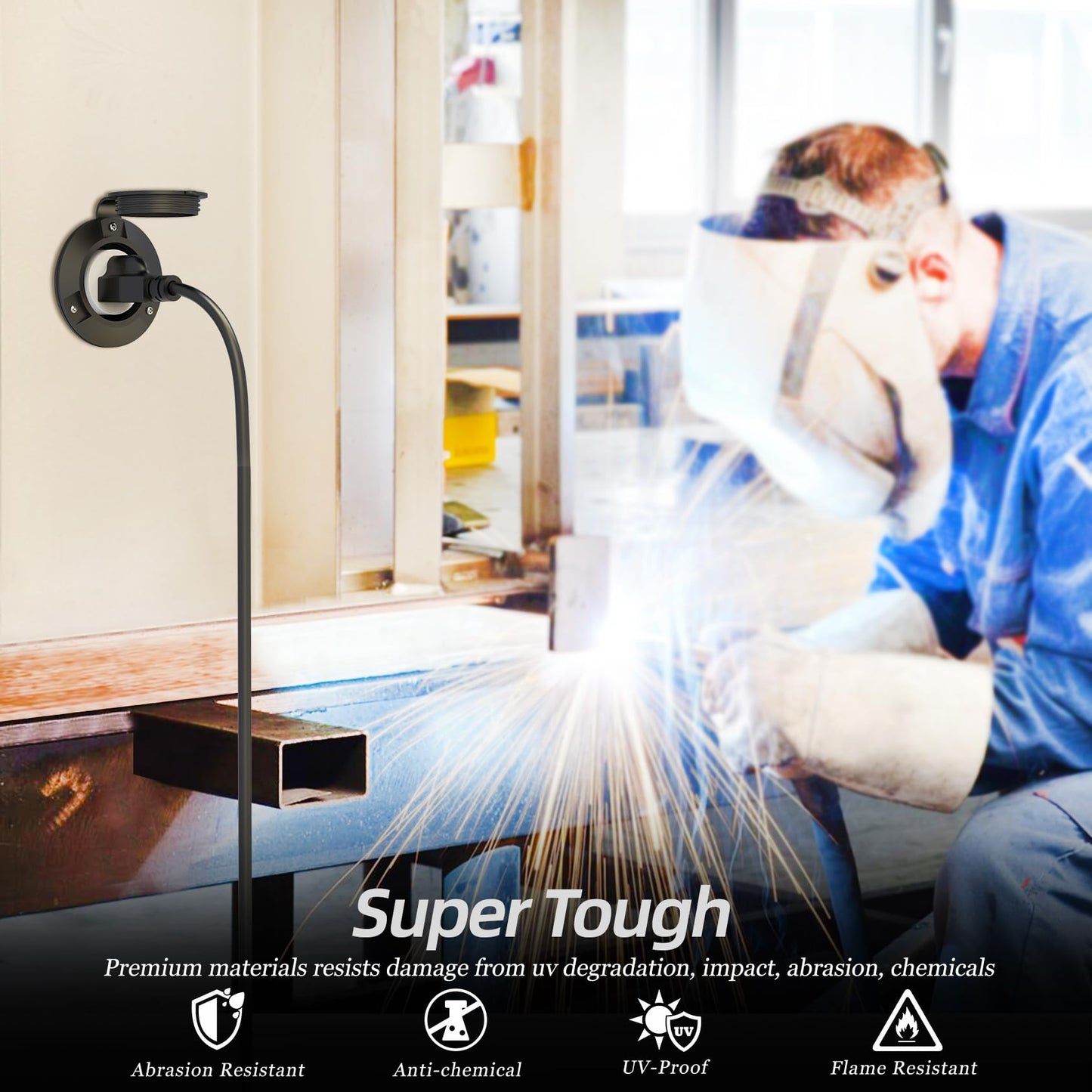 120V 15A Flanged Outlet Female Electrical Outlet with Cover NEMA 5-15R Waterproof Receptacle for RVs Marine Truck Bed Block Heater ETL Listed