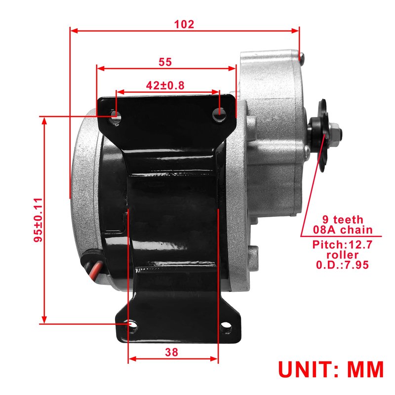 Bemonoc DC 12V 250W Gear Reduction Motor with 9 Tooth Sprocket, MY1016Z2 Brushed Motor for E Scooter, Electric Wheelchairs, Motorcycles, Massagers and Mowers