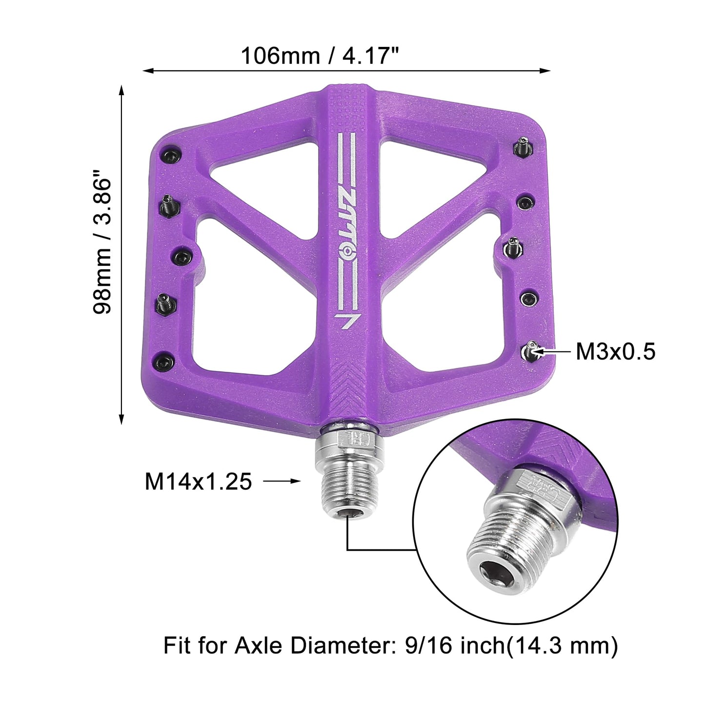 X AUTOHAUX 1 Pair Nylon Rear Foot Peg Flat Pedal Footrests Universal Purple Fit 9/16 Inch Axles BMX MTB Bike Bicycle